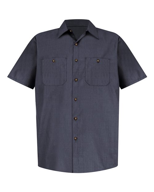 Red Kap SP24T — Men's Tall Industrial Short Sleeve Work Shirt — Blue/ Charcoal Microcheck