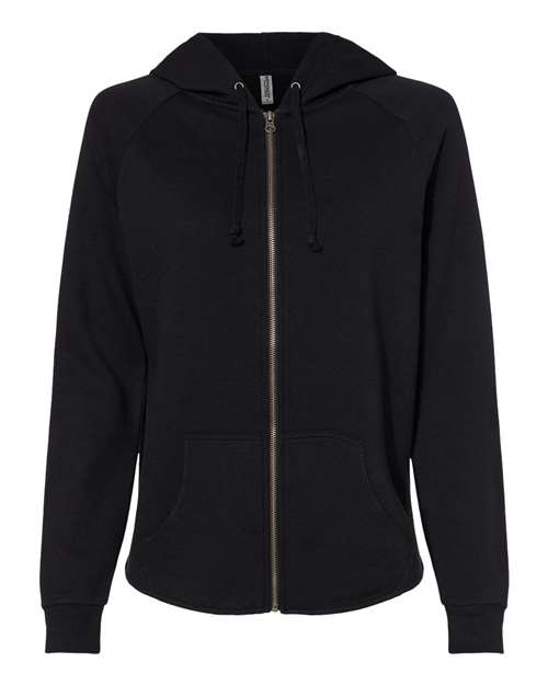 Independent Trading Co. PRM2500Z — Women's California Wave Wash Full-Zip Hooded Sweatshirt — Black