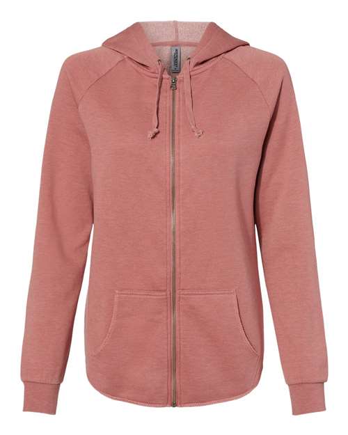 Independent Trading Co. PRM2500Z — Women's California Wave Wash Full-Zip Hooded Sweatshirt — Dusty Rose