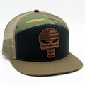 Richardson 168 7-Panel Trucker — American Flag Punisher Skull Leather Patch