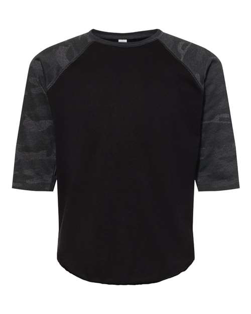 LAT 6130 — Youth Baseball Fine Jersey Three-Quarter Sleeve Tee — Black/ Storm Camo