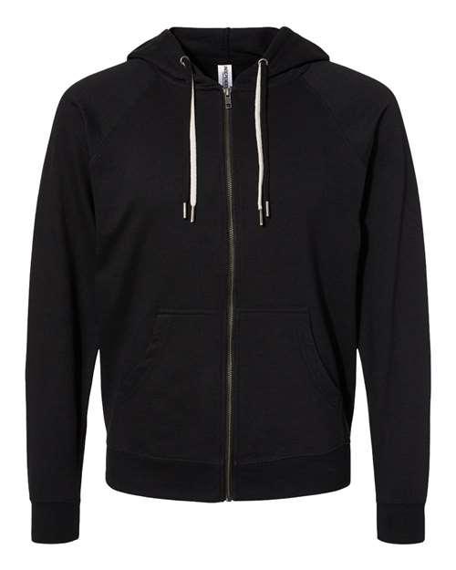Independent Trading Co. SS1000Z — Unisex Icon Lightweight Loopback Terry Full-Zip Hooded Sweatshirt — Black