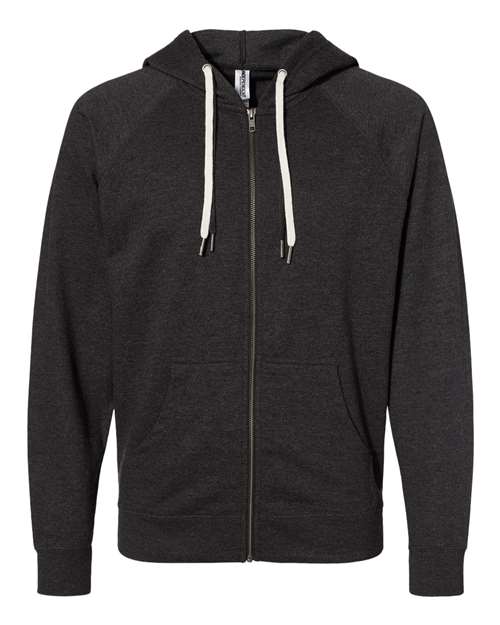 Independent Trading Co. SS1000Z — Unisex Icon Lightweight Loopback Terry Full-Zip Hooded Sweatshirt — Charcoal Heather