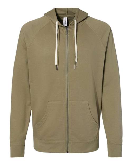 Independent Trading Co. SS1000Z — Unisex Icon Lightweight Loopback Terry Full-Zip Hooded Sweatshirt — Olive