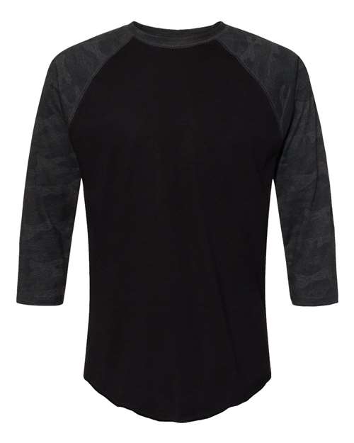 LAT 6930 — Men's Baseball Fine Jersey Three-Quarter Sleeve Tee — Black/ Storm Camo