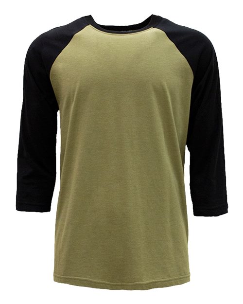 Next Level 6251 — Unisex CVC Three-Quarter Sleeve Raglan T-Shirt — Black/ Olive