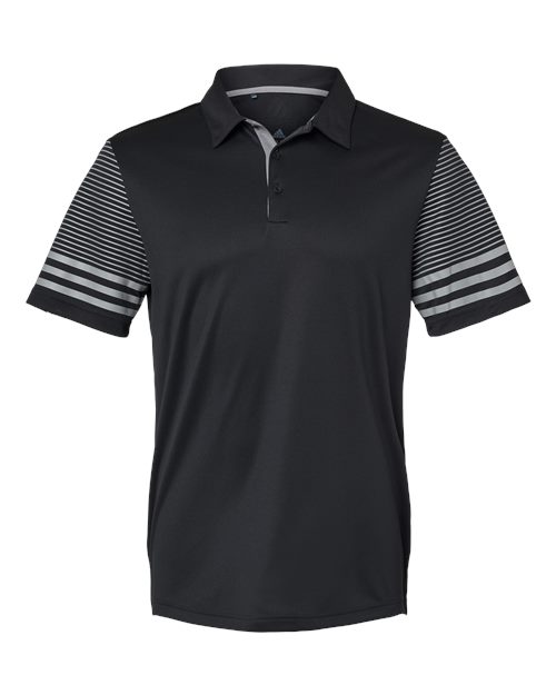 Adidas A490 — Men's Striped Sleeve Polo — Black/ Grey Three