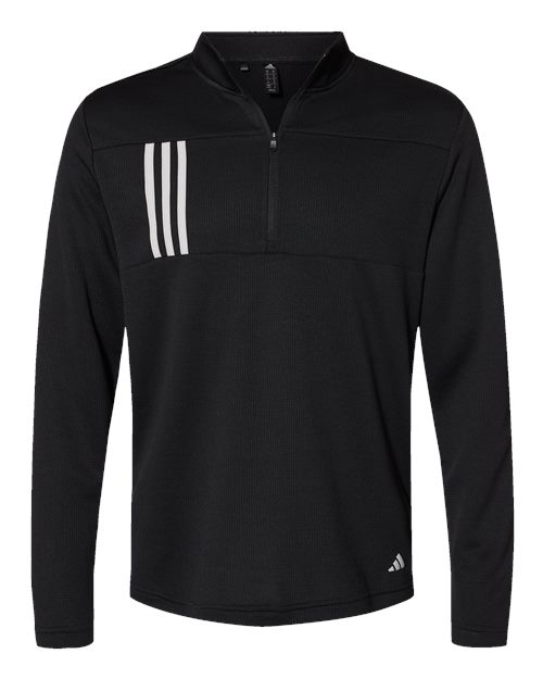 Adidas A482 — Men's 3-Stripes Double-Knit Quarter-Zip Pullover — Black/ Grey Two