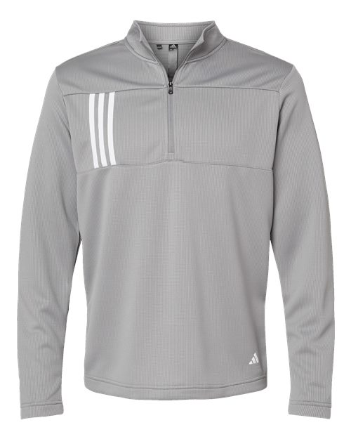 Adidas A482 — Men's 3-Stripes Double-Knit Quarter-Zip Pullover — Grey Three/ White