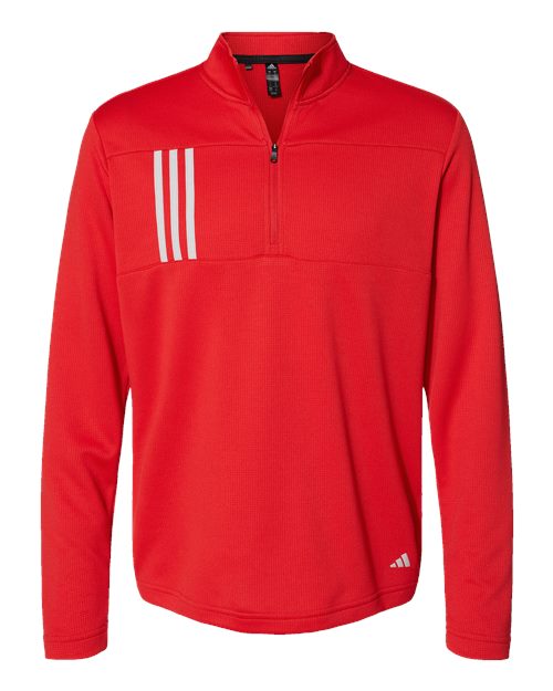 Adidas A482 — Men's 3-Stripes Double-Knit Quarter-Zip Pullover — Team Collegiate Red/ Grey Two