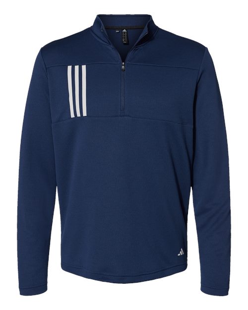 Adidas A482 — Men's 3-Stripes Double-Knit Quarter-Zip Pullover — Team Navy Blue/ Grey Two