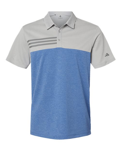 Adidas A508 — Men's Heathered Colorblocked 3-Stripes Polo — Grey Two Heather/ Collegiate Royal Heather