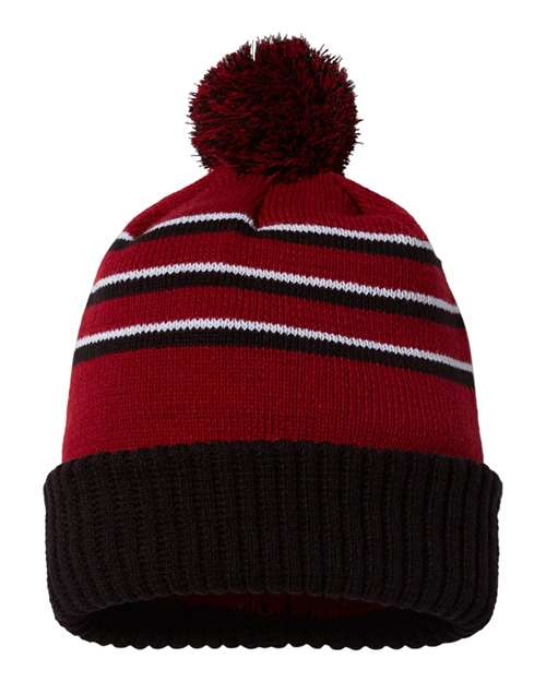 Richardson 134 — Pom Cuffed Beanie — Cardinal/ Black/ White