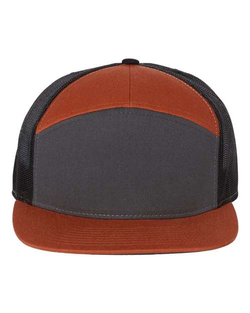 Richardson 168 — Seven-Panel Trucker Cap — Charcoal/ Burnt Orange/ Black