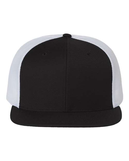Richardson 511 — Wool Blend Flat Bill Trucker Cap — Black/ White
