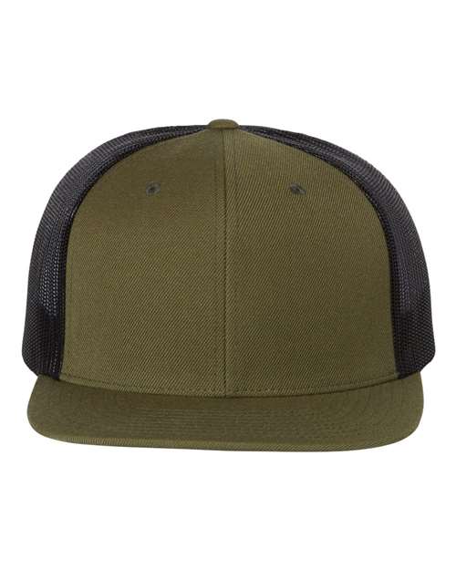Richardson 511 — Wool Blend Flat Bill Trucker Cap — Loden/ Black