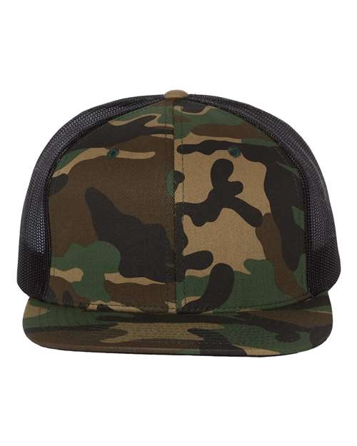 Richardson 511 — Wool Blend Flat Bill Trucker Cap — Green Camo/ Black
