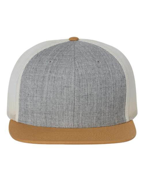 Richardson 511 — Wool Blend Flat Bill Trucker Cap — Heather Grey/ Birch/ Biscuit