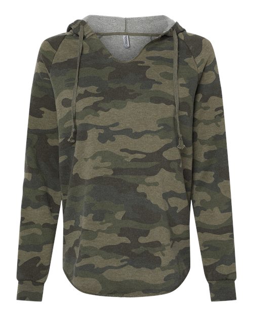 Independent Trading Co. PRM2500 — Women’s Lightweight California Wave Wash Hooded Sweatshirt — Forest Camo Heather