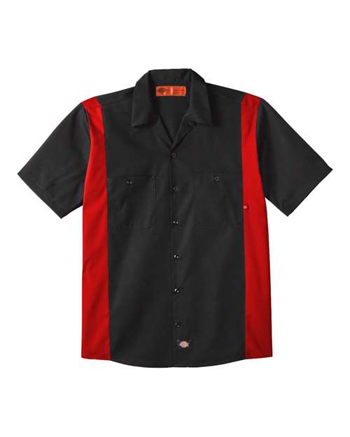 Dickies LS524 — Men's Industrial Colorblocked Short Sleeve Shirt — Black/ English Red