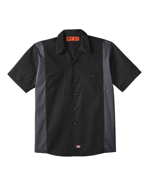 Dickies LS524T — Men's Tall Industrial Colorblocked Short Sleeve Shirt — Black/ Dark Charcoal