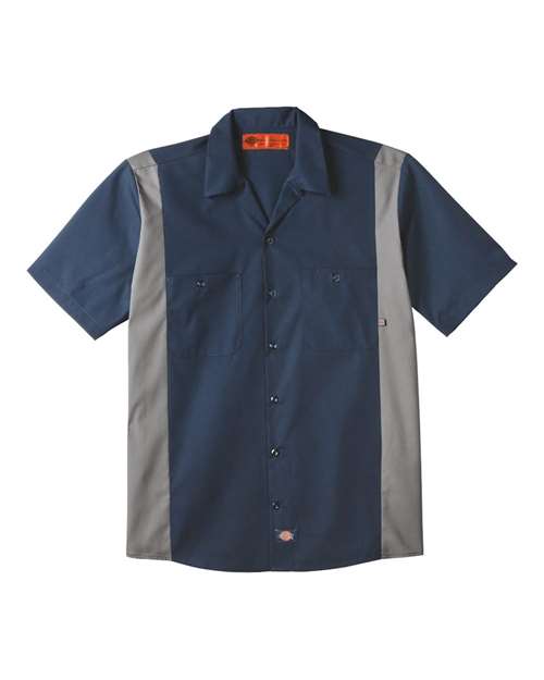 Dickies LS524 — Men's Industrial Colorblocked Short Sleeve Shirt — Dark Navy/ Smoke