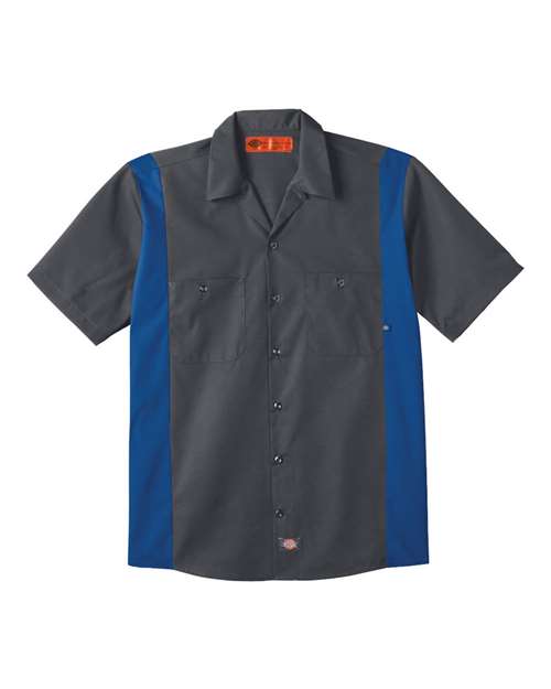 Dickies LS524T — Men's Tall Industrial Colorblocked Short Sleeve Shirt — Dark Charcoal/ Royal Blue