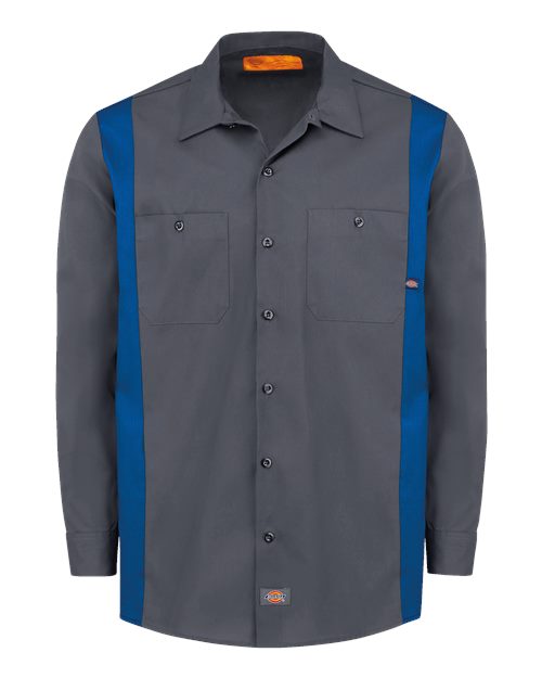 Dickies 5524T — Men's Tall Industrial Colorblocked Long Sleeve Shirt — Charcoal/ Royal Blue