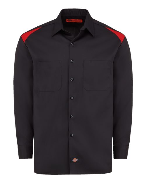 Dickies 6605 — Men's Long Sleeve Performance Team Shirt — Black/ English Red