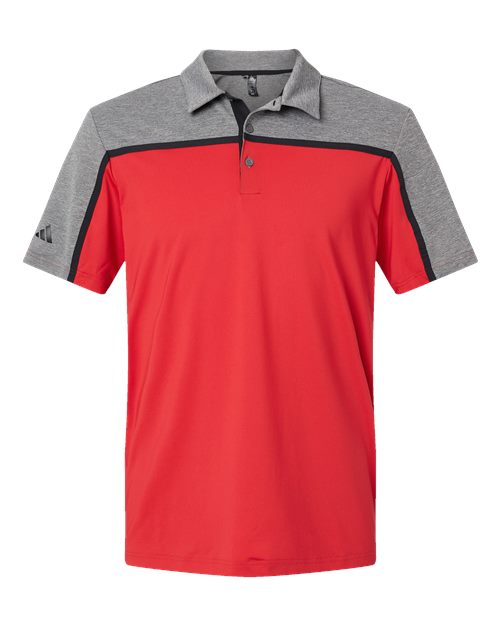 Adidas A512 — Men's Ultimate Colorblocked Polo — Collegiate Red/ Black/ Grey Five Melange