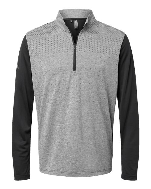 Adidas A522 — Men's Ultimate365 Heather Block Print Quarter-Zip Pullover — Black Melange/ Black/ Grey Three