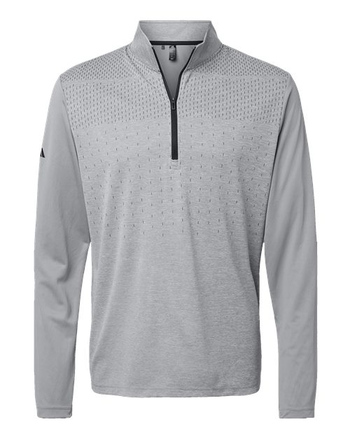 Adidas A522 — Men's Ultimate365 Heather Block Print Quarter-Zip Pullover — Grey Three Melange/ Grey Three/ Black
