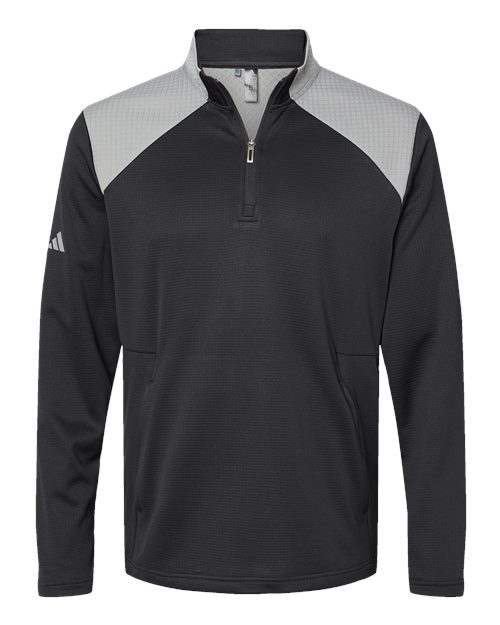Adidas A532 — Men's Textured Mixed Media Quarter-Zip Pullover — Black/ Grey Three