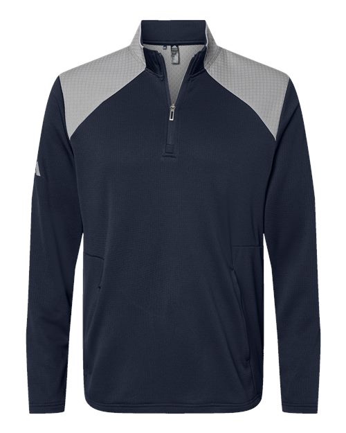 Adidas A532 — Men's Textured Mixed Media Quarter-Zip Pullover — Collegiate Navy/ Grey Three