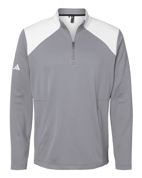 Adidas A532 — Men's Textured Mixed Media Quarter-Zip Pullover — Grey Three/ White