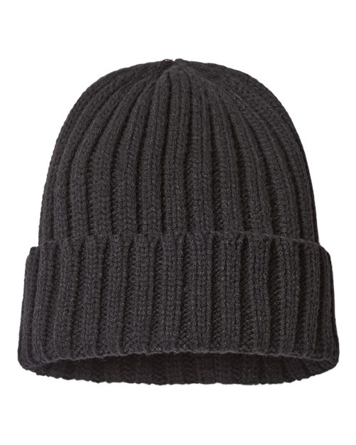 Atlantis Headwear SHORE — Sustainable Cable Knit Cuffed Beanie — Black