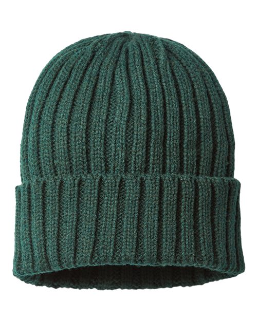 Atlantis Headwear SHORE — Sustainable Cable Knit Cuffed Beanie — Bottle Green