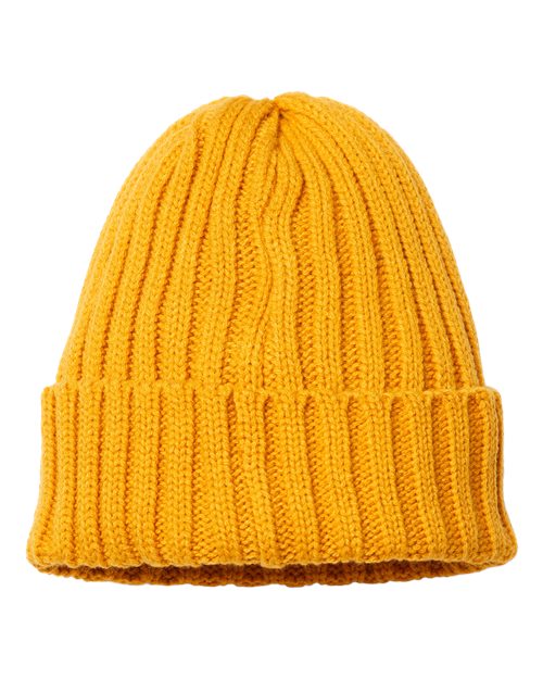 Atlantis Headwear SHORE — Sustainable Cable Knit Cuffed Beanie — Mustard Yellow