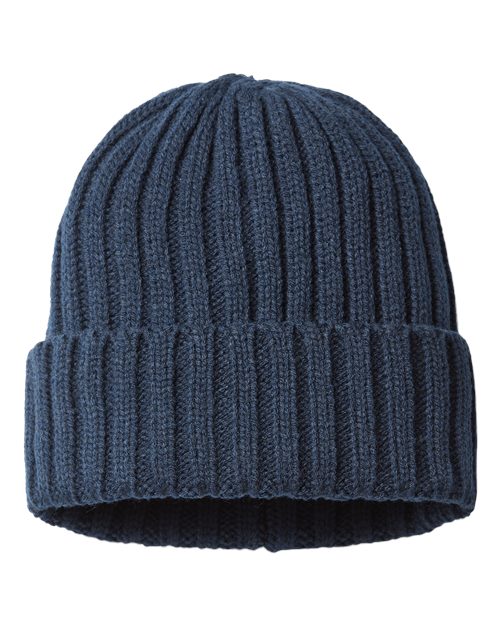 Atlantis Headwear SHORE — Sustainable Cable Knit Cuffed Beanie — Navy
