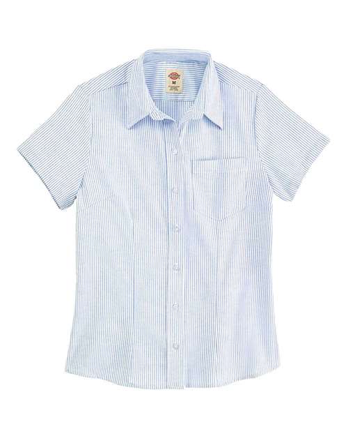 Dickies S254 — Women's Short Sleeve Stretch Oxford Shirt — Blue/ White Stripe