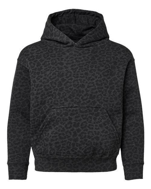 LAT 2296 — Youth Fleece Hoodie Sweatshirt — Black Leopard