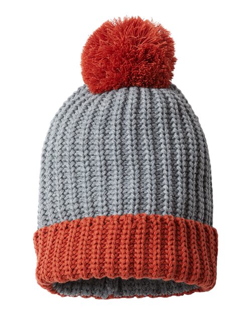 Richardson 143R — Chunky Cable Beanie — Heather Grey/ Rust