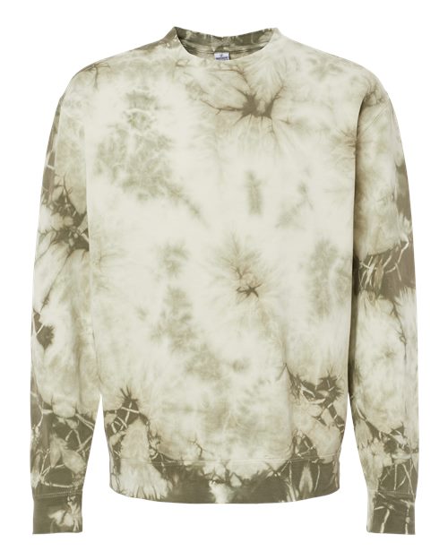 Independent Trading Co. PRM3500TD — Unisex Midweight Tie-Dyed Crewneck Sweatshirt — Tie Dye Olive