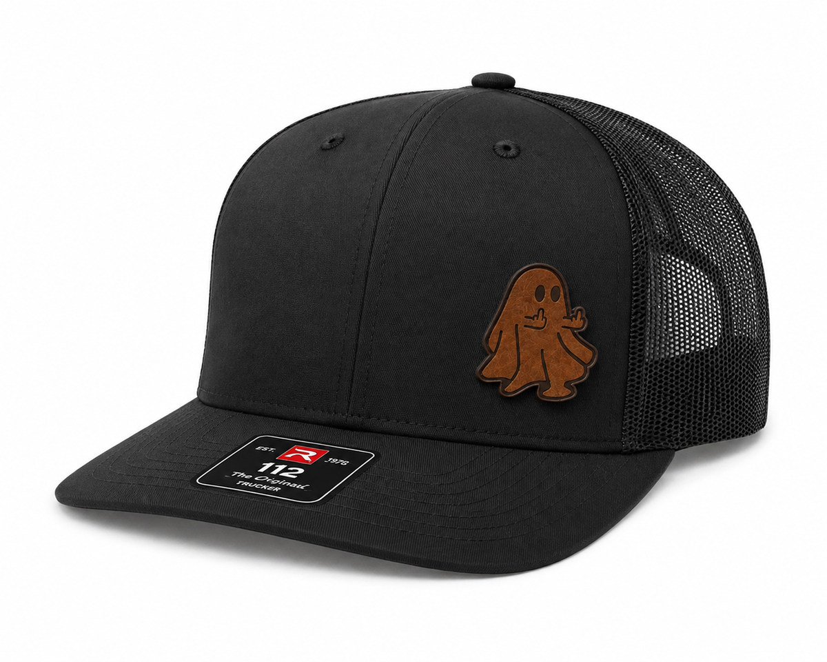 No Ghosts Given Leather Patch Trucker Hat