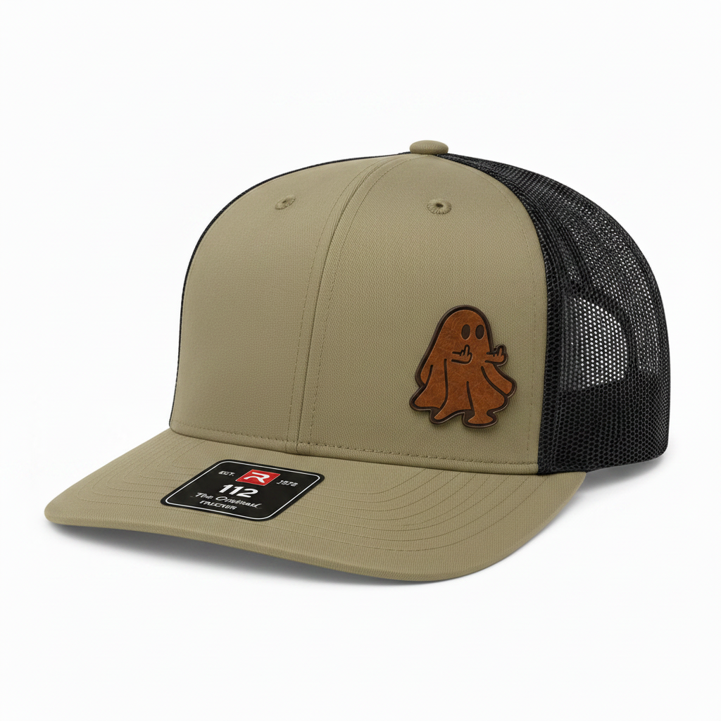 No Ghosts Given Leather Patch Trucker Hat