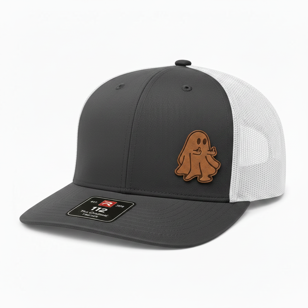 No Ghosts Given Leather Patch Trucker Hat